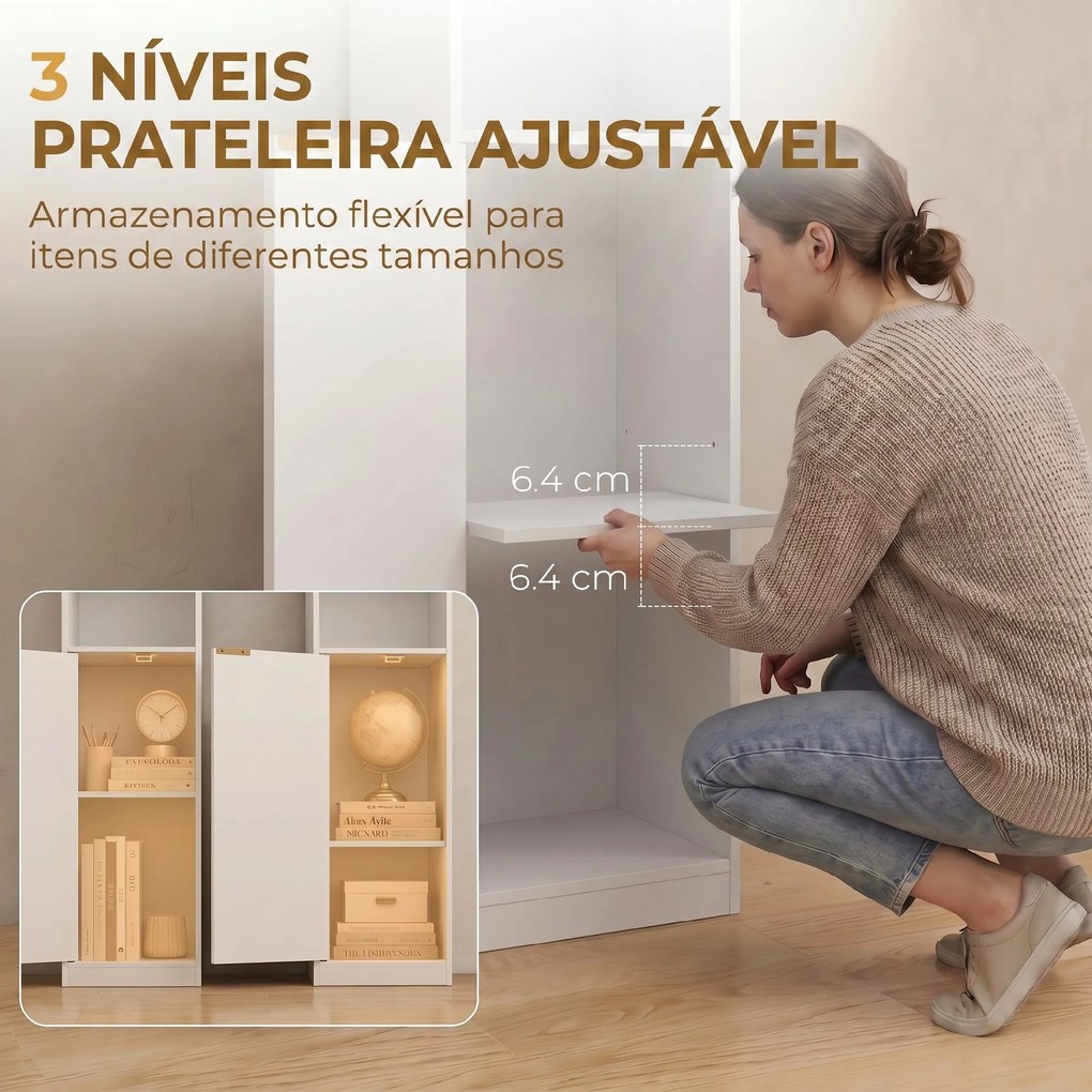 Estante para Livros Alta e Estreita de 6 Níveis com 4 Prateleiras Abertas, Porta e Prateleira Ajustável, Branca