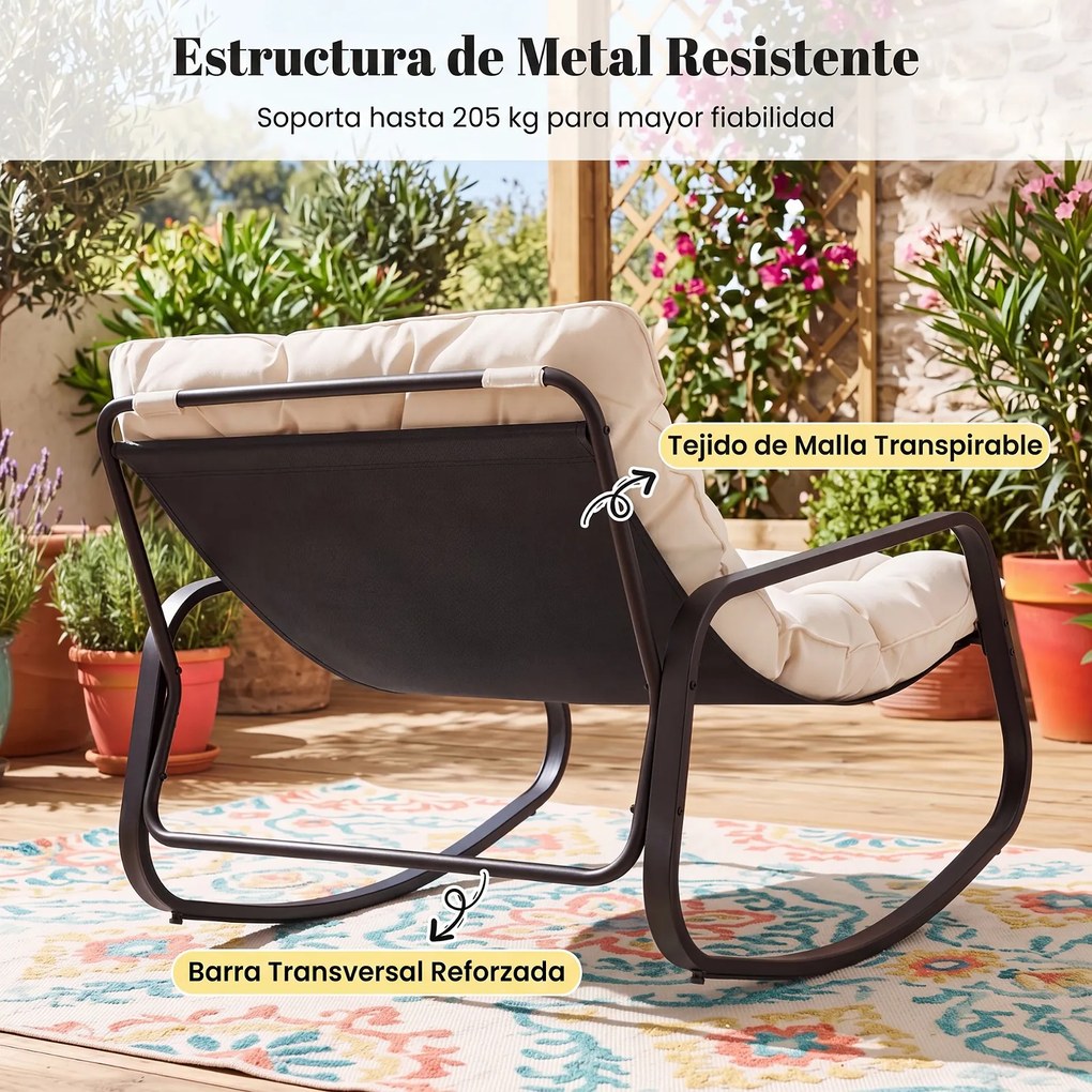 Cadeira de Baloiço de Exterior Extragrande, 120 x 91 x 78 cm, Almofada Removível, Bege