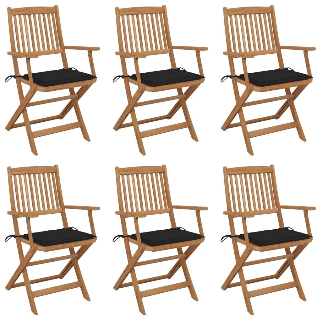 vidaXL Cadeiras de jardim dobráveis c/ almofadões 6 pcs acácia maciça