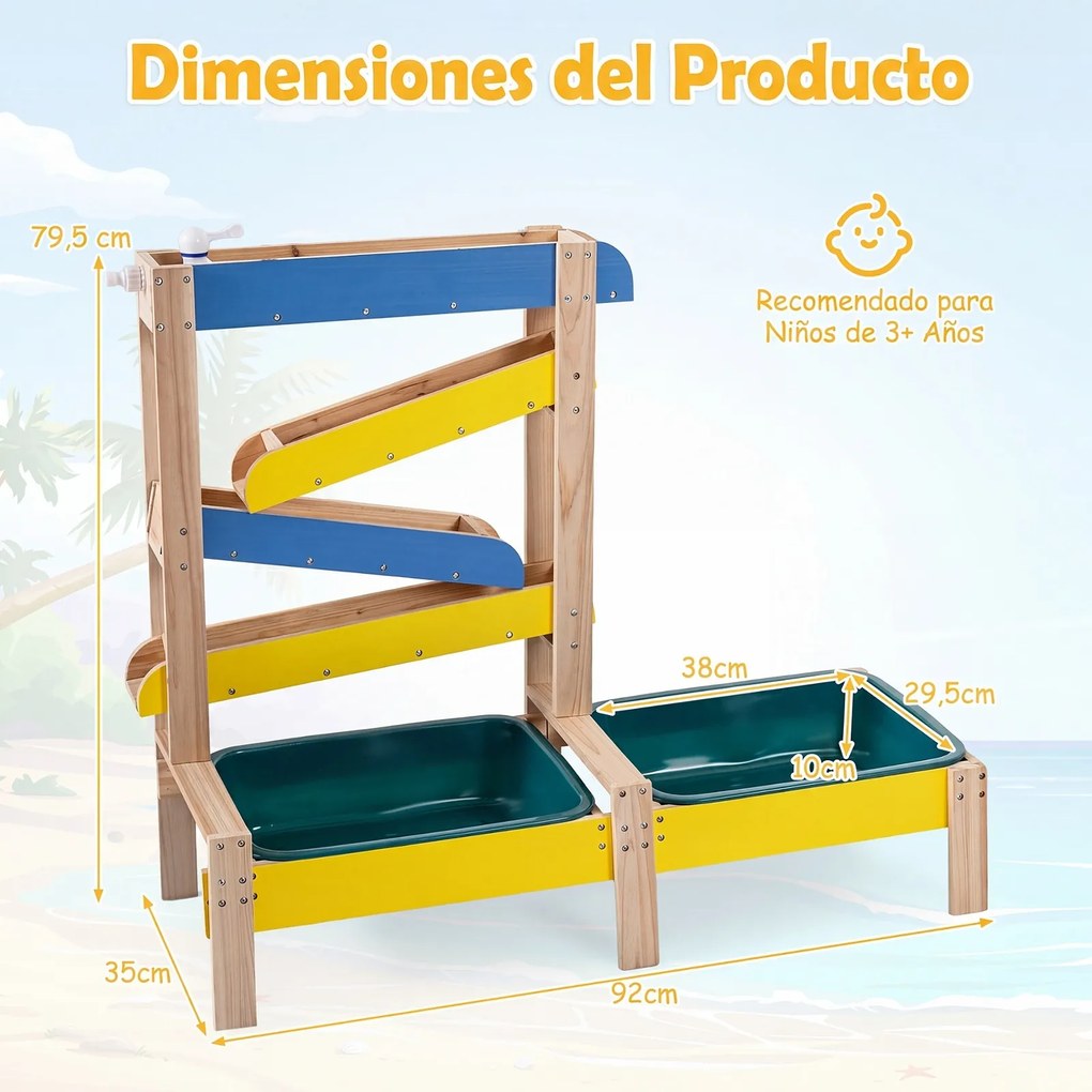 Mesa de Areia e Água para Crianças, 92 x 35 x 79,5 cm, Sistema Aquático Interativo, Multicolor