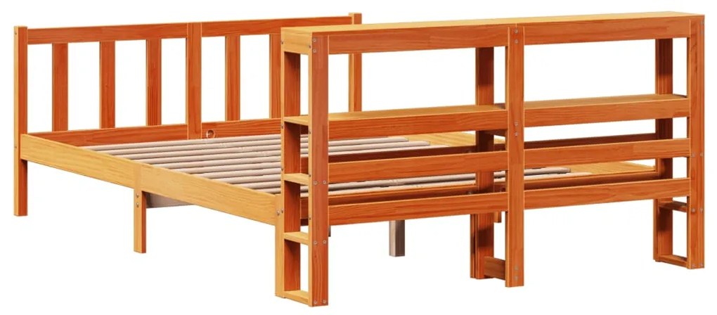 Estrutura cama c/ cabeceira 140x190cm pinho maciço castanho-mel