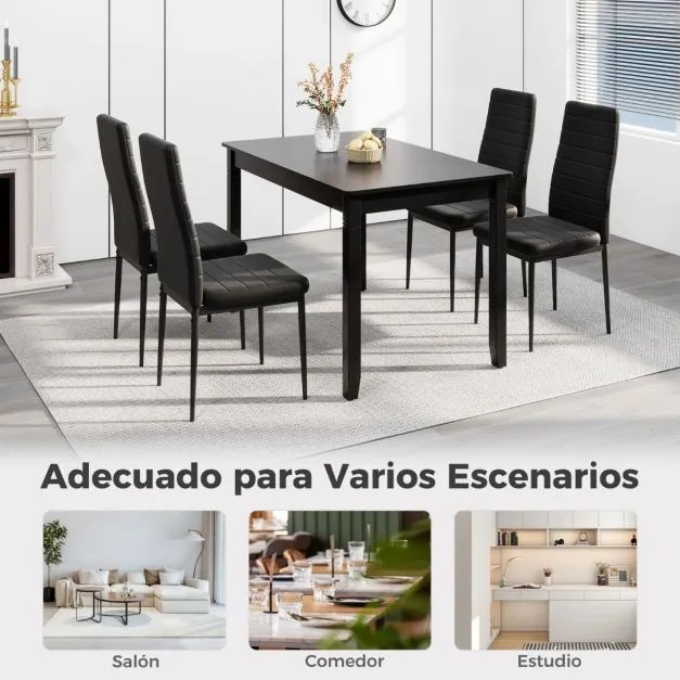 Conjunto de 4 cadeiras de jantar (MESA NÃO INCLUIDA) estofadas sem braços com assento e encosto almofadados Pernas de metal em pele artificial para a