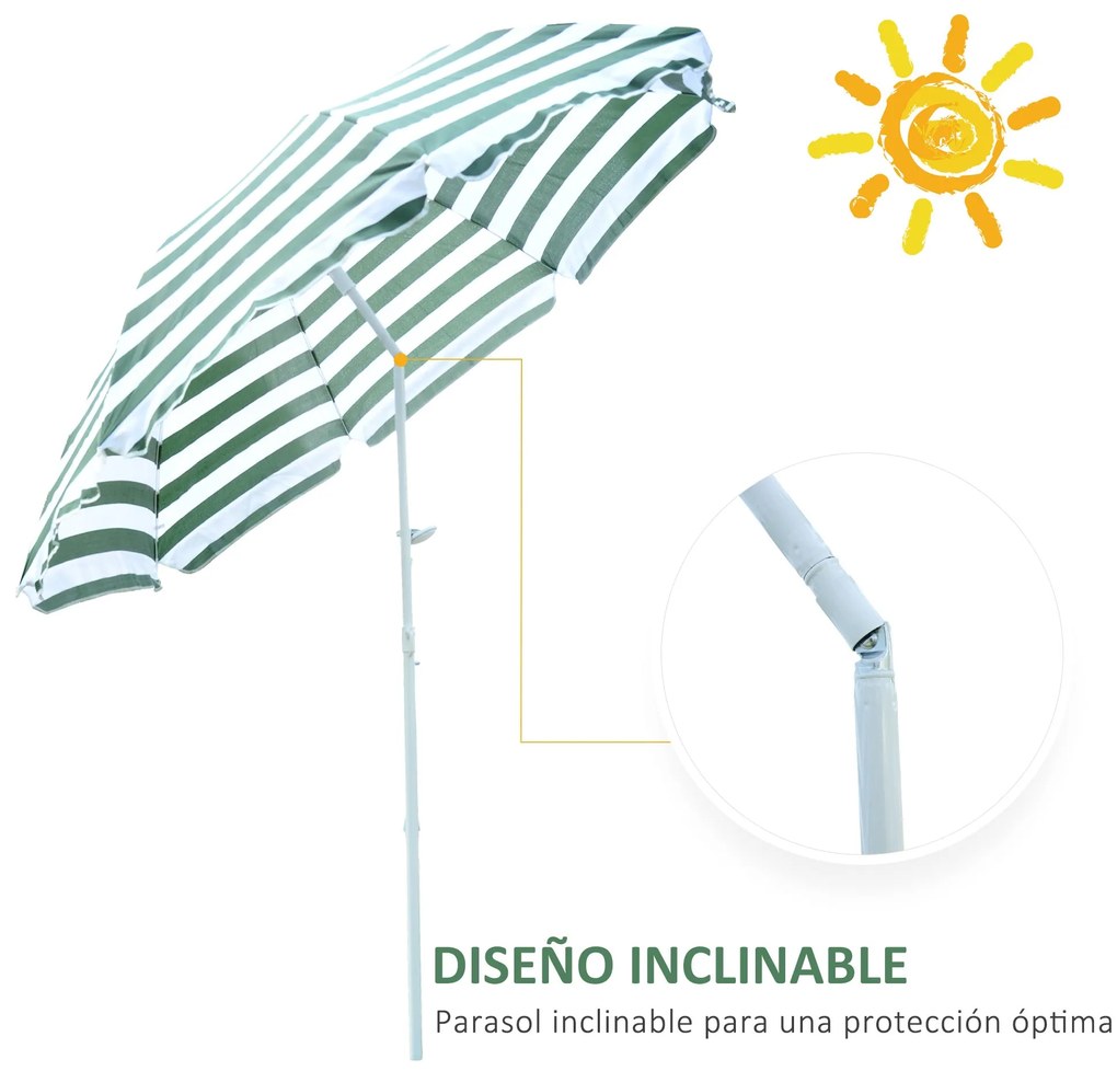 Outsunny Chapéu de Sol de Praia Ø180cm com Teto Inclinável e Mastro de