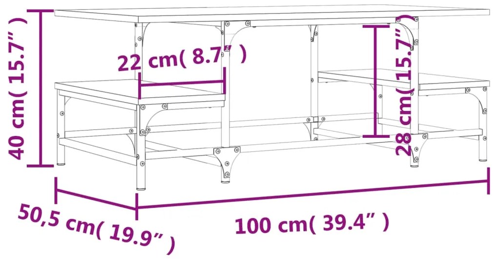 Mesa de centro 100x50,5x40 cm derivados de madeira cinza sonoma