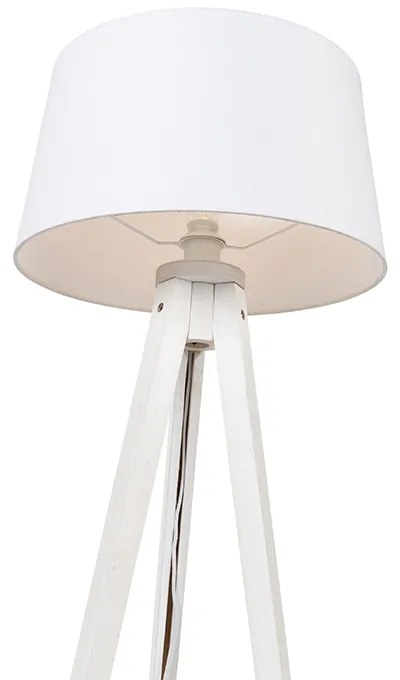 Candeeiro de pé moderno tripé branco com abajur de linho branco 45 cm - Tripod Classic Clássico / Antigo
