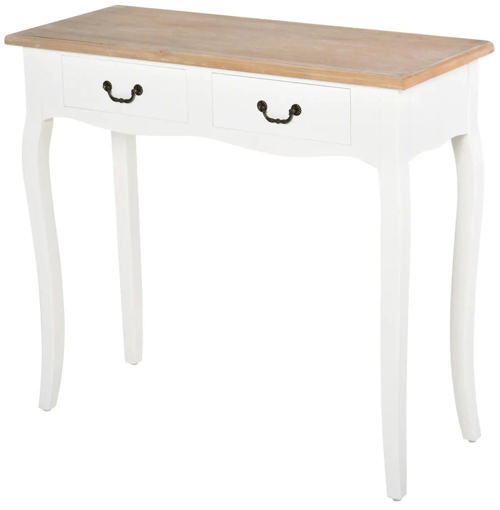 HOMCOM Mesa Consola Mesa Auxiliar com 2 Gavetas  para Entrada Corredor Sala de Estar 87x34x78,5cm Branco e Madeira