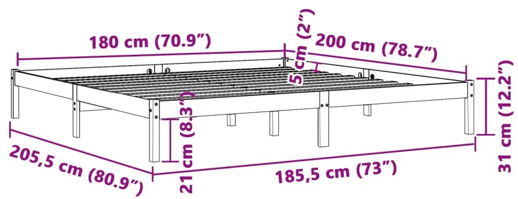 Estrutura de cama 180x200 cm madeira pinho maciço castanho cera