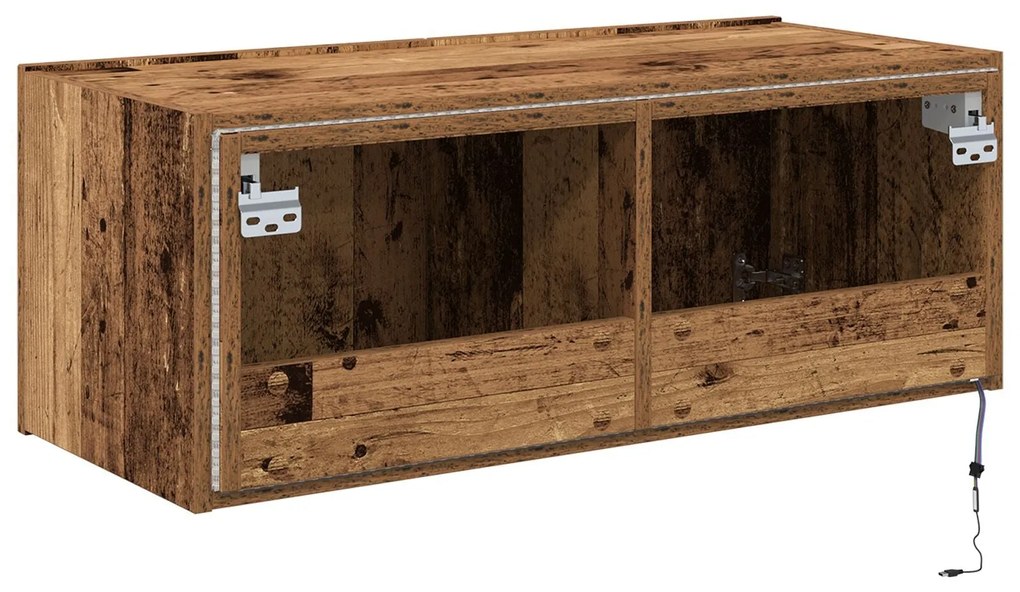 Armário de TV vidaXL com luzes LED Madeira velha 80x35x31 cm
