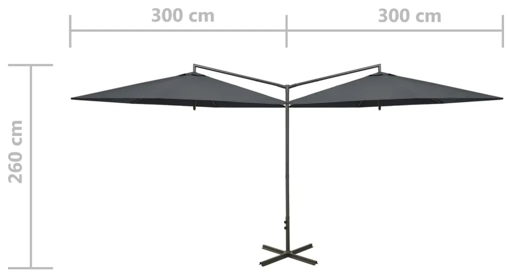 Guarda-sol de jardim duplo com poste de aço 600 cm antracite