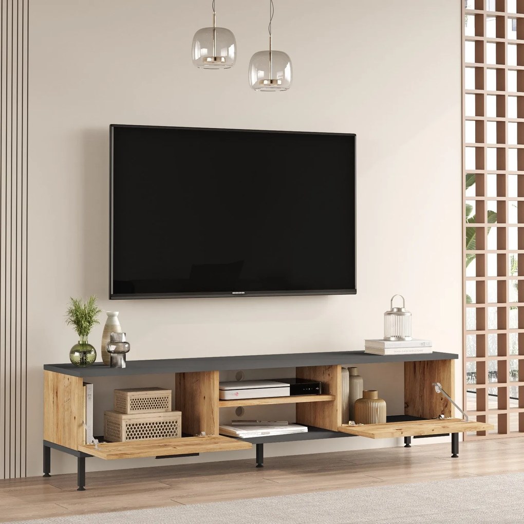 Conjunto de Mobiliário de Sala RL5 – Atlantic Pine e Antracite – TV St