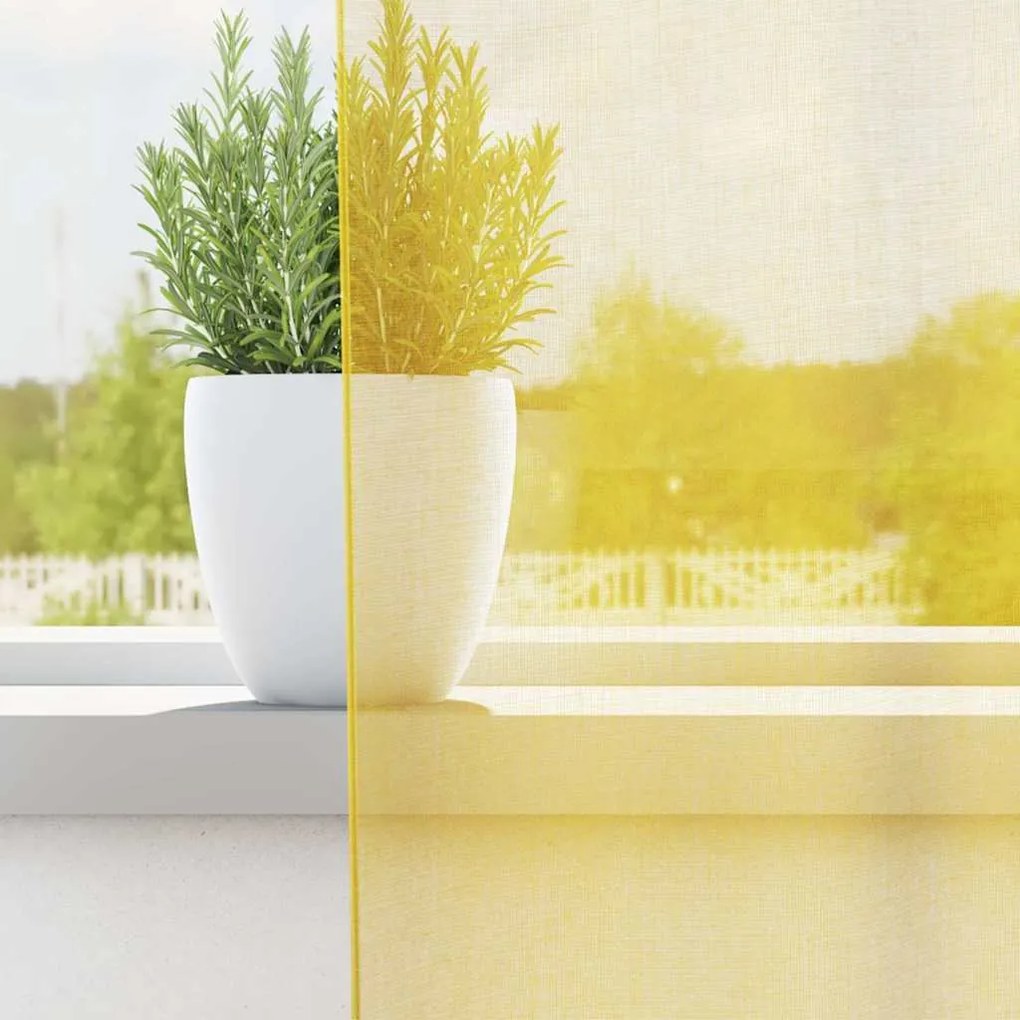 Cortinas de voile com bolsos para varão 2 pcs amarelo