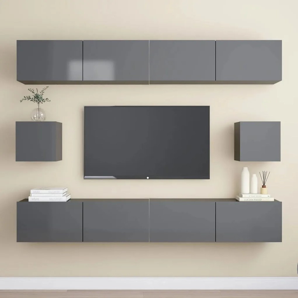 vidaXL 6 pcs conjunto de móveis de TV contraplacado cinzento brilhante