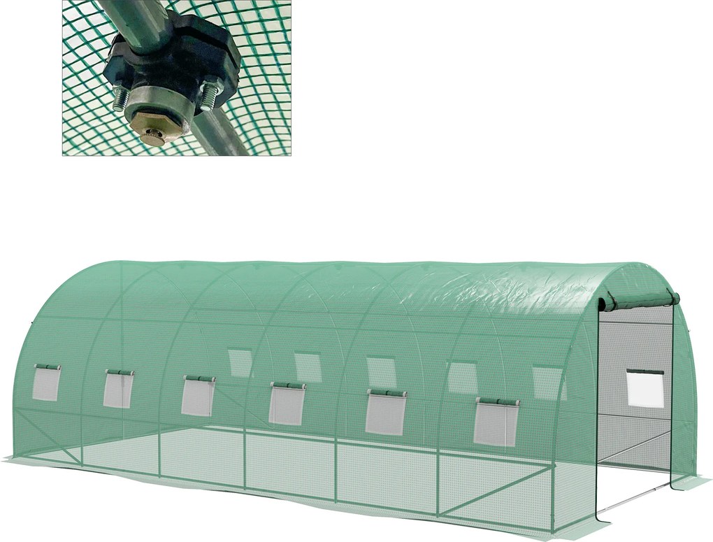 Outsunny Estufa Tipo Túnel 6x3x2 m com Sistema de Rega Integrado, 12 Janelas com Rede e 1 Porta Enrolável, Verde | Aosom Portugal
