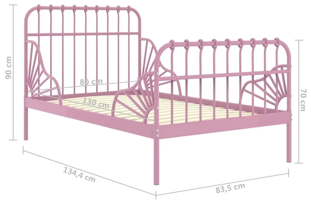 Estrutura de cama extensível em metal rosa 80x130/200 cm