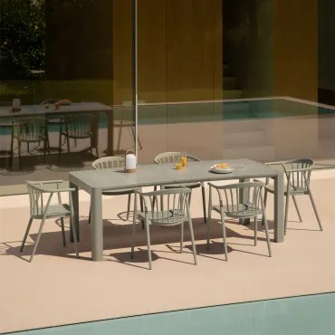 Conjunto De Mesa Retangular Arnadine (180x100 Cm) E 6 Cadeiras De Jardim Ivor Verde Laurel - Sklum