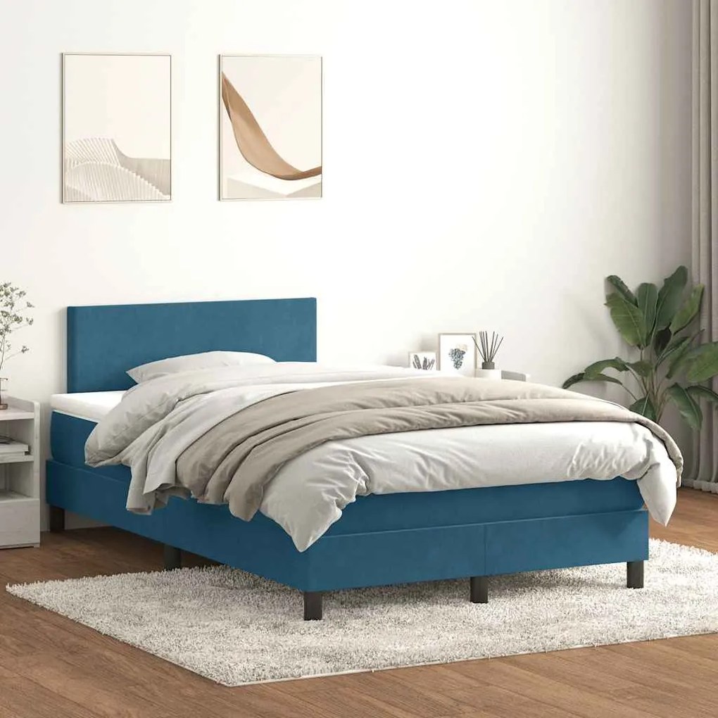 vidaXL Cama box spring c/ colchão e LED 120x210 cm veludo azul-escuro