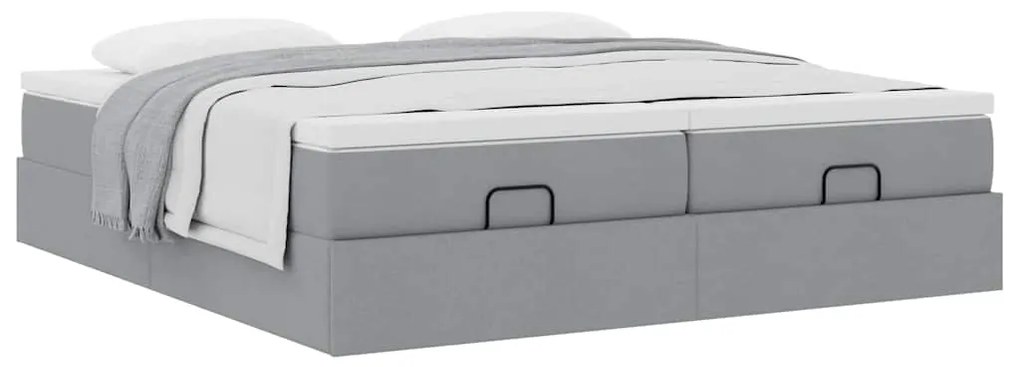 Estrutura de cama otomana com colchões tecido cinzento claro
