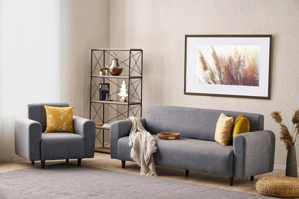 Conjunto de Sofás Noya – Cinzento – 3 Lugares: 220x87x70 cm, 1 Lugar: