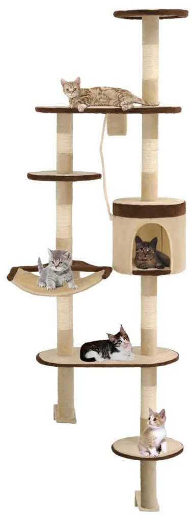 vidaXL Árvore p/ gatos parede arranhadores sisal 194 cm bege/castanho