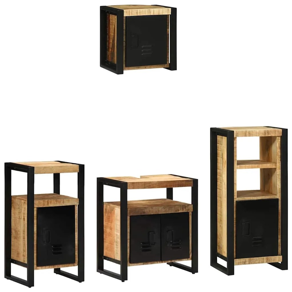 Conjunto de Móveis para Banheiro 4 pcs Madeira de manga maciça