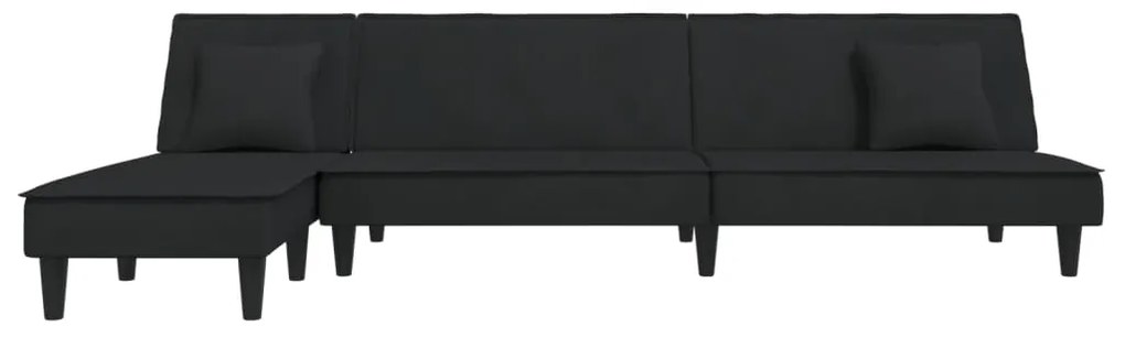 Sofá-cama em forma de L 255x140x70 cm veludo preto