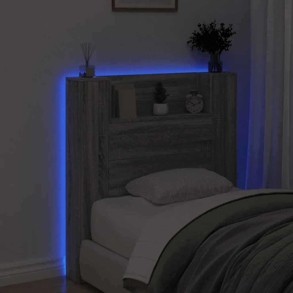 Armário de cabeceira c/ luzes LED 100x16,5x103,5cm cinza sonoma