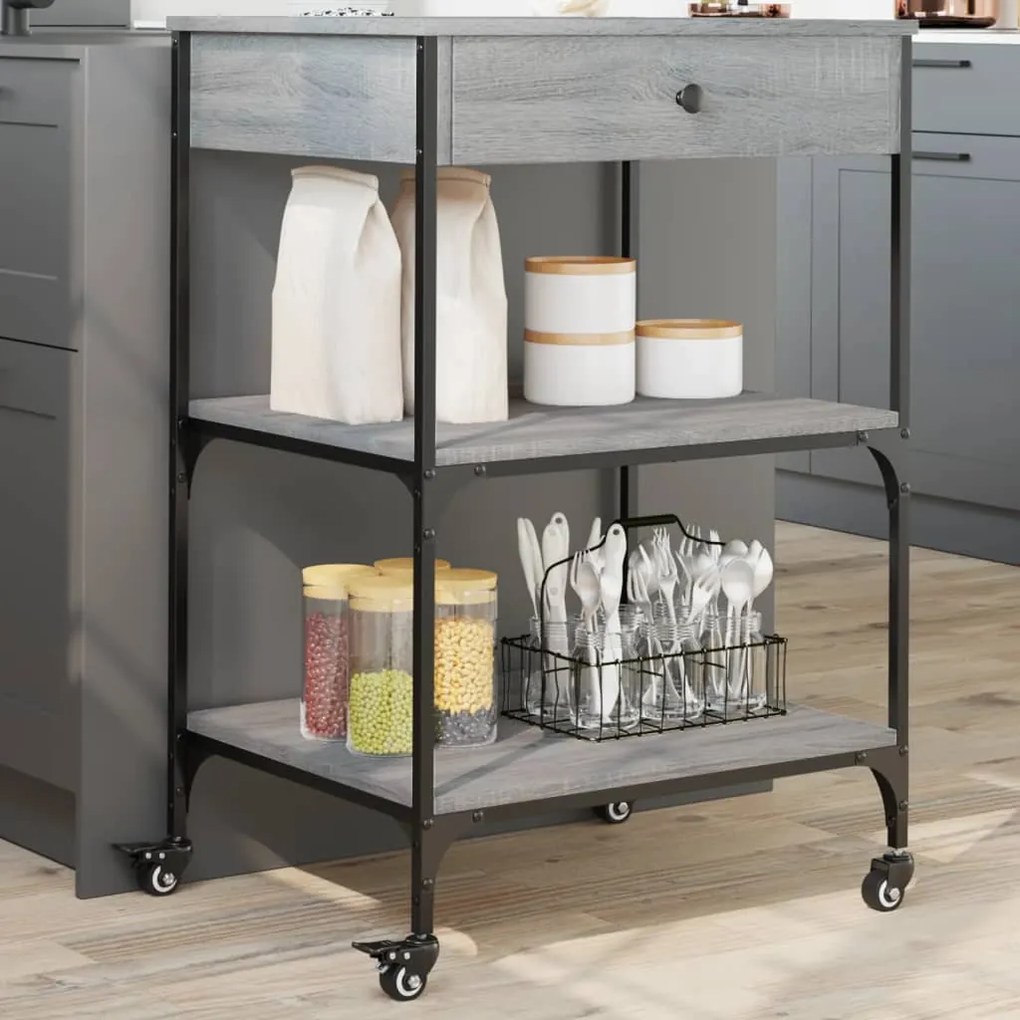 vidaXL Carrinho de cozinha 60x48x89,5cm derivados madeira cinza sonoma