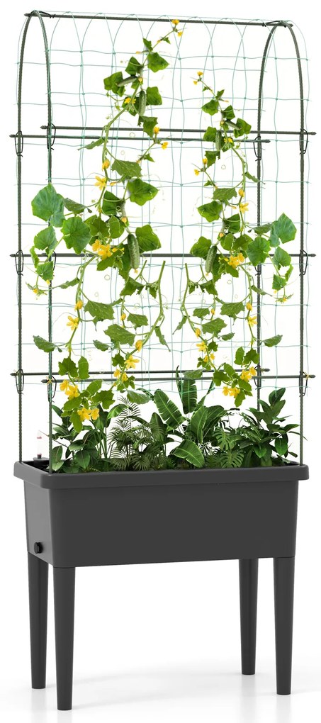 Treliça de Obelisco de Jardim com Sistema de Autodrenagem para Plantas Trepadeiras - Preto