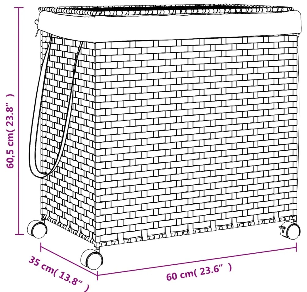 Cesto para roupa suja com rodas 60x35x60,5 cm vime branco