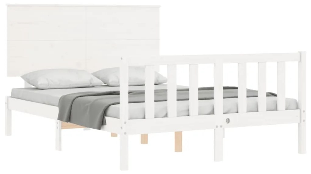 Estrutura de cama com cabeceira 140x190cm madeira maciça branco