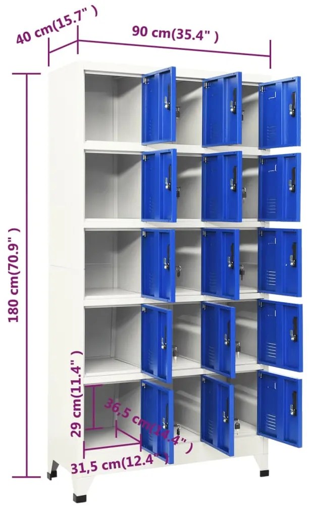 Cacifo 90x40x180 cm aço cinzento e azul
