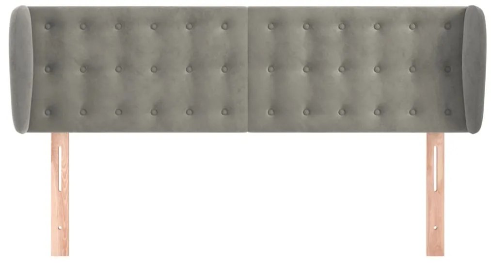 Cabeceira de cama c/ abas veludo 147x23x78/88 cm cinzento-claro