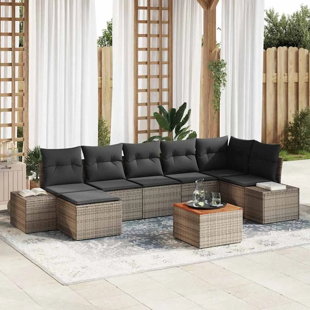 vidaXL Conjunto de Sofá de Jardim 8 pcs Cinzeto Rattan Sintético