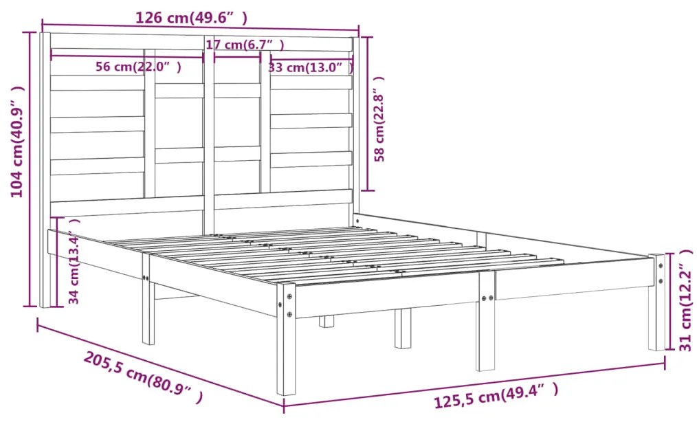 Estrutura de cama 120x200 cm madeira maciça branco