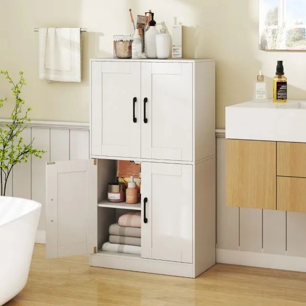 Armário de arrumação 60 x 30 x 110 cm, Despensa de cozinha, casa de banho, sala estar com portas e prateleiras ajustáveis Branco