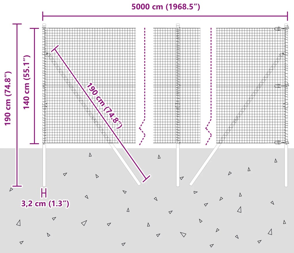 Cerca de Arame Soldado com 13 Postes 1.4x50 m Aço Galvanizado