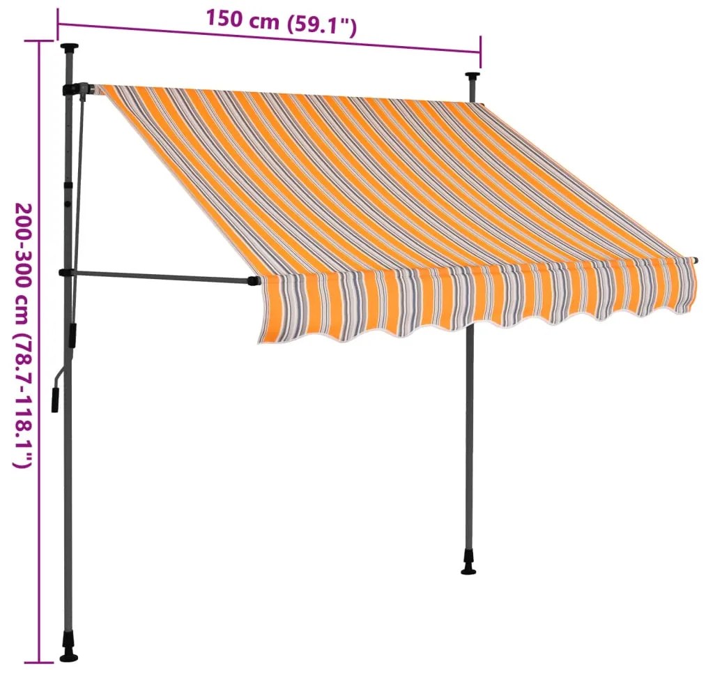 Toldo retrátil manual com LED 150 cm amarelo e azul