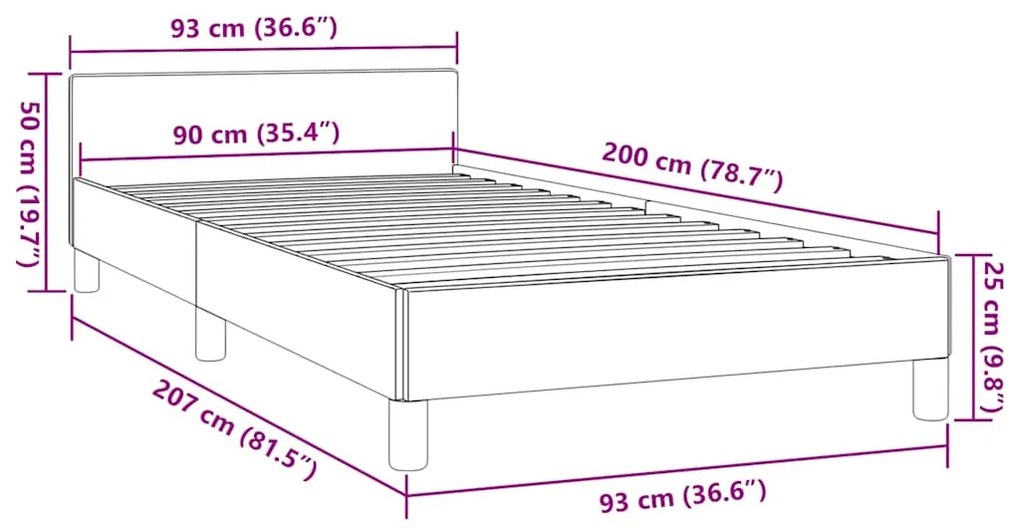 Estrutura de cama sem colchão 90x200 cm tecido castanho-escuro