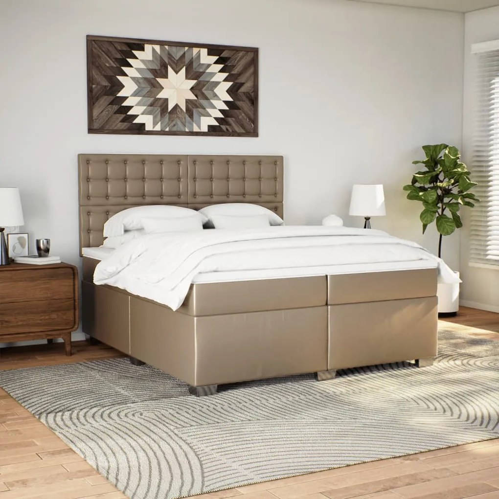 Cama com molas/colchão 200x200 cm couro artificial cappuccino