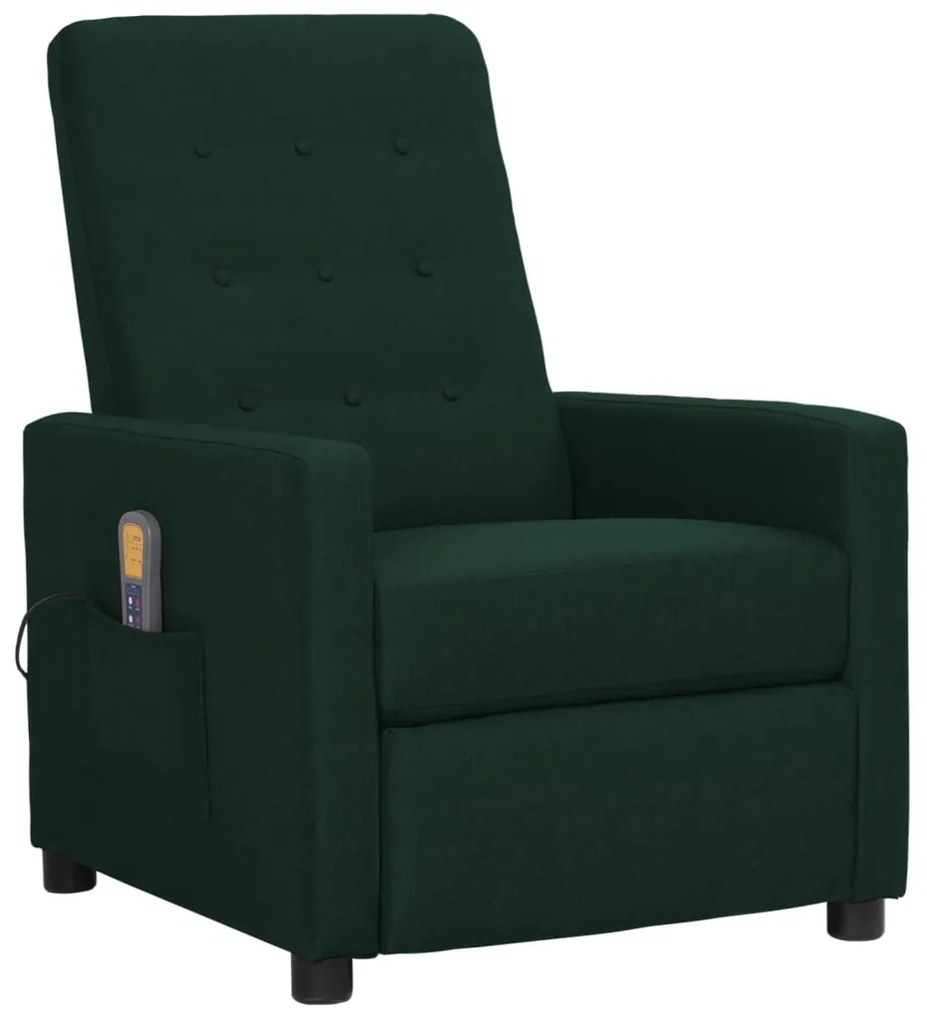 vidaXL Poltrona de massagens tecido verde-escuro