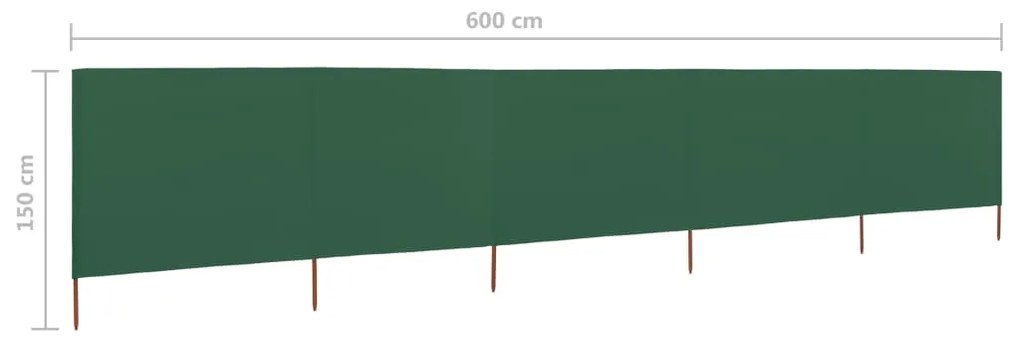 Para-vento com 5 painéis em tecido 600x120 cm verde