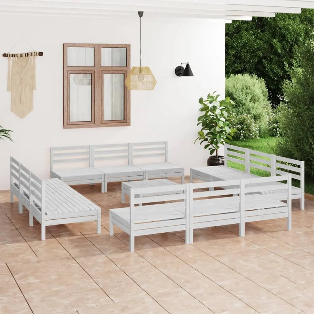 13 pcs conjunto lounge de jardim pinho maciço branco