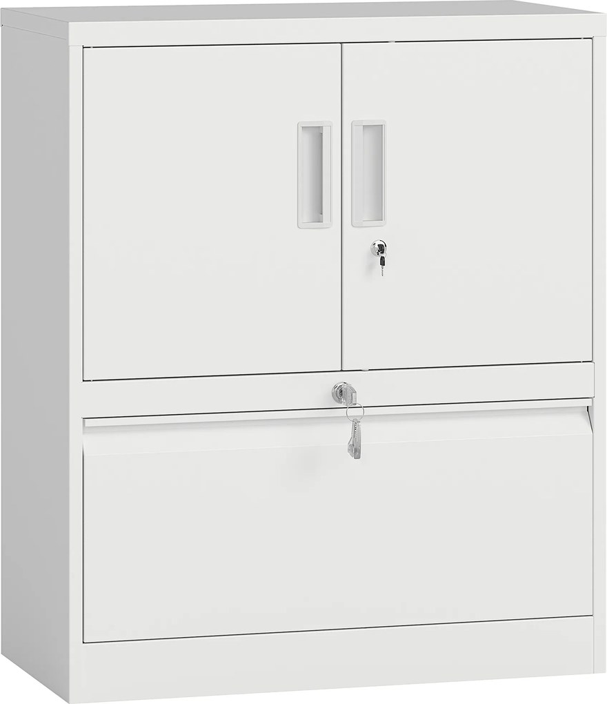 HOMCOM Armário de Arquivos Armário de Escritório com Fechadura Armário Multiuso em Aço com 2 Portas, Prateleiras Ajustáveis Branco | Aosom Portugal