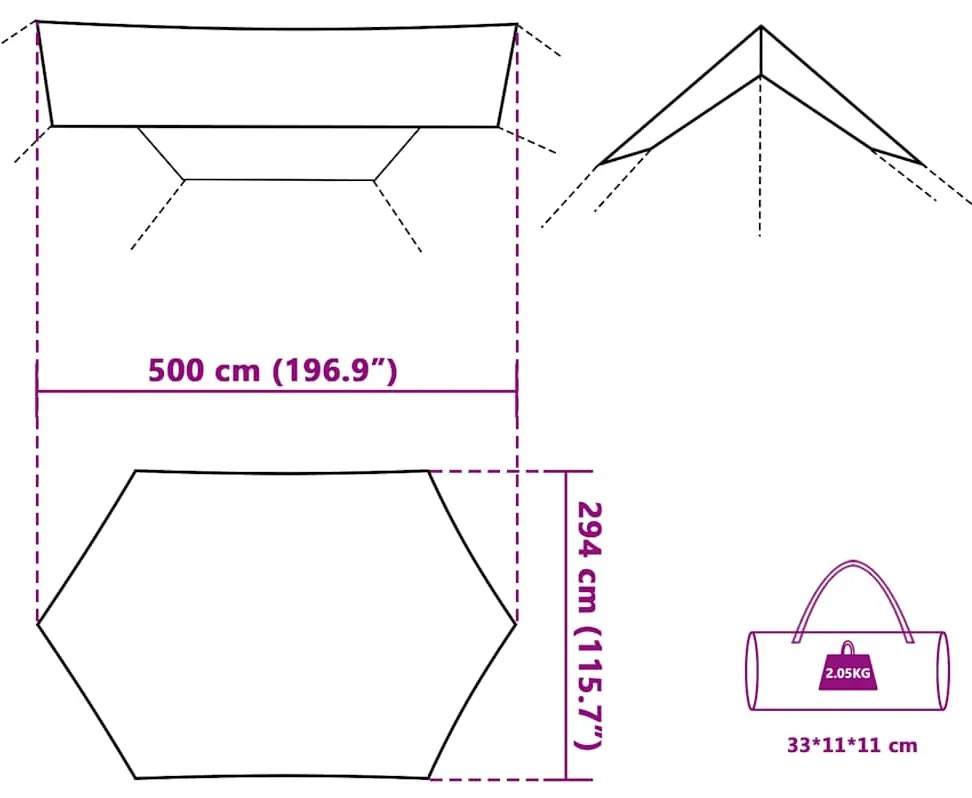 Lona de campismo 500x294 cm impermeável cinzento e laranja