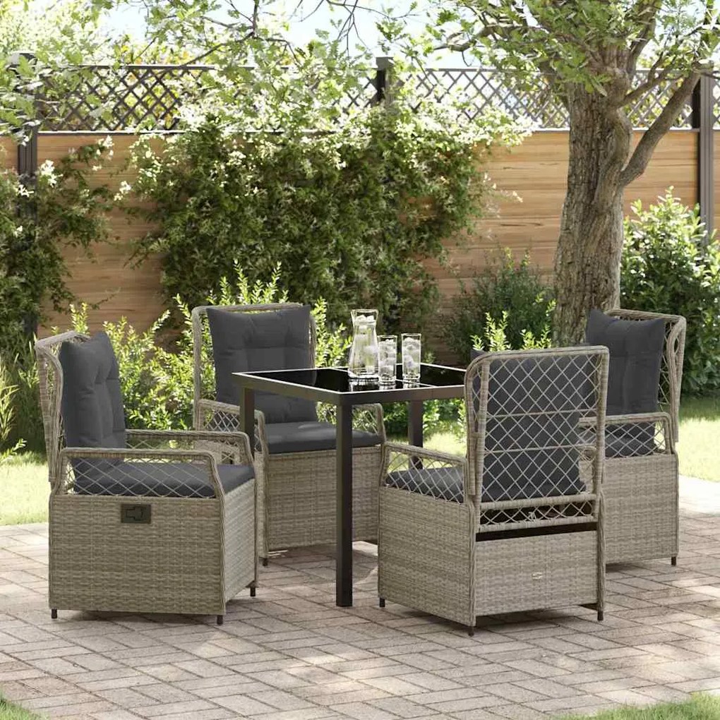 vidaXL Conjunto de Jantar pra Jardim - 5 Peças Cinza Claro em Poly Rattan