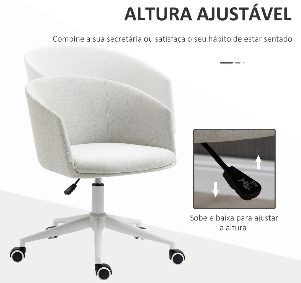 Cadeira de Escritório Giratória com Tecido de Linho Sintético Cadeira de Escritório Ergonómica com Altura Ajustável Apoio para os Braços e Assento Acolchoado Carga 120kg 57x56x70-78cm Cinza