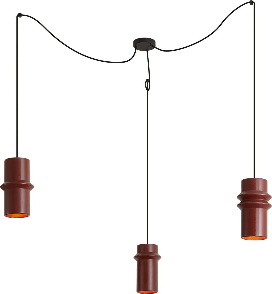 Candeeiro suspenso retro vermelho com preto 3 luzes - Monti