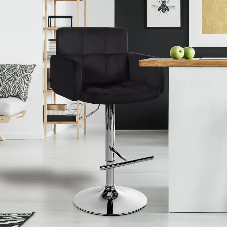 Banco de bar Los Angeles em veludo com estrutura cromada 93-113 x 60 x 56 cm Preto