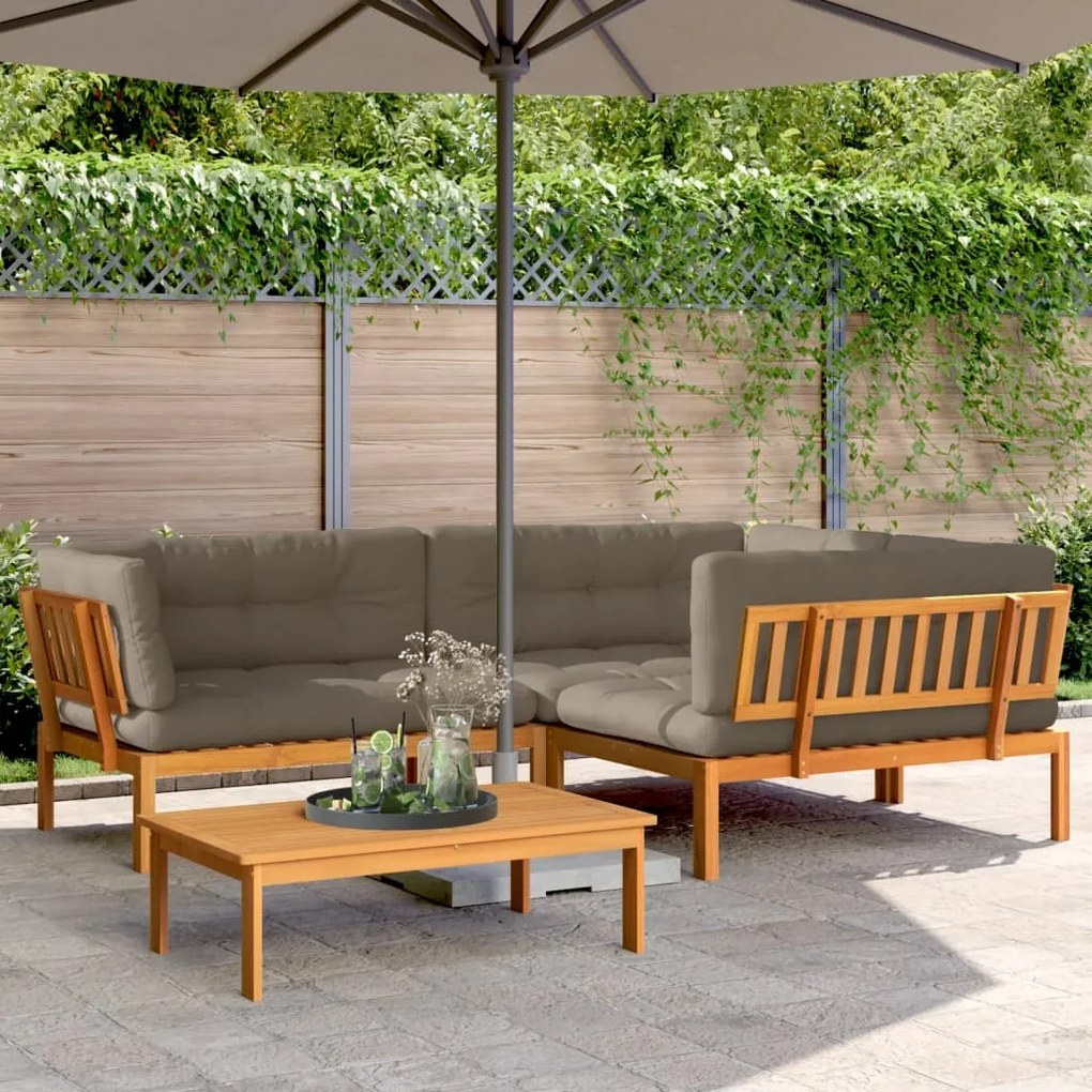vidaXL 4 pcs móveis de paletes p/ jardim c/ almofadões acácia maciça
