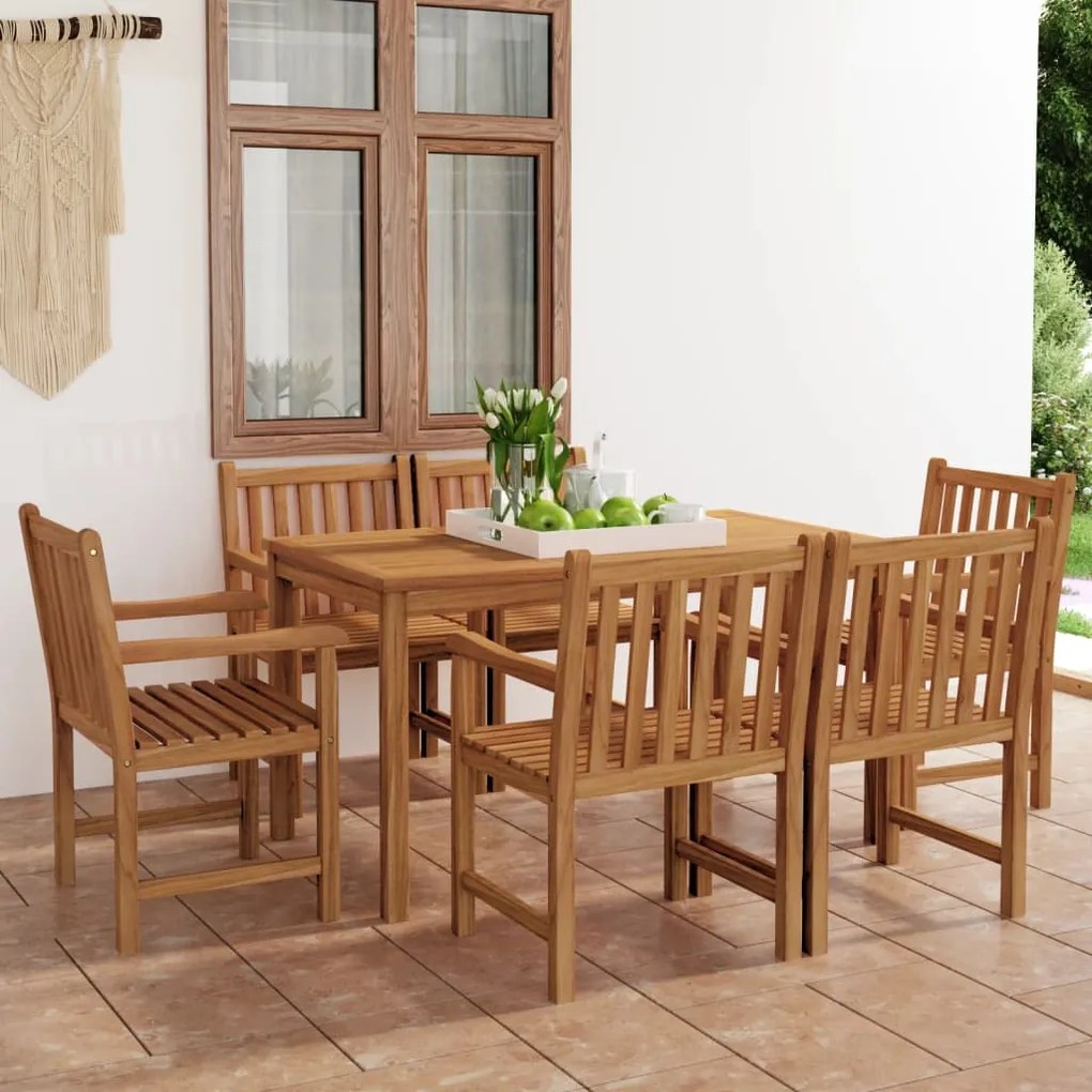 vidaXL 7 pcs conjunto de jantar p/ jardim madeira de teca maciça